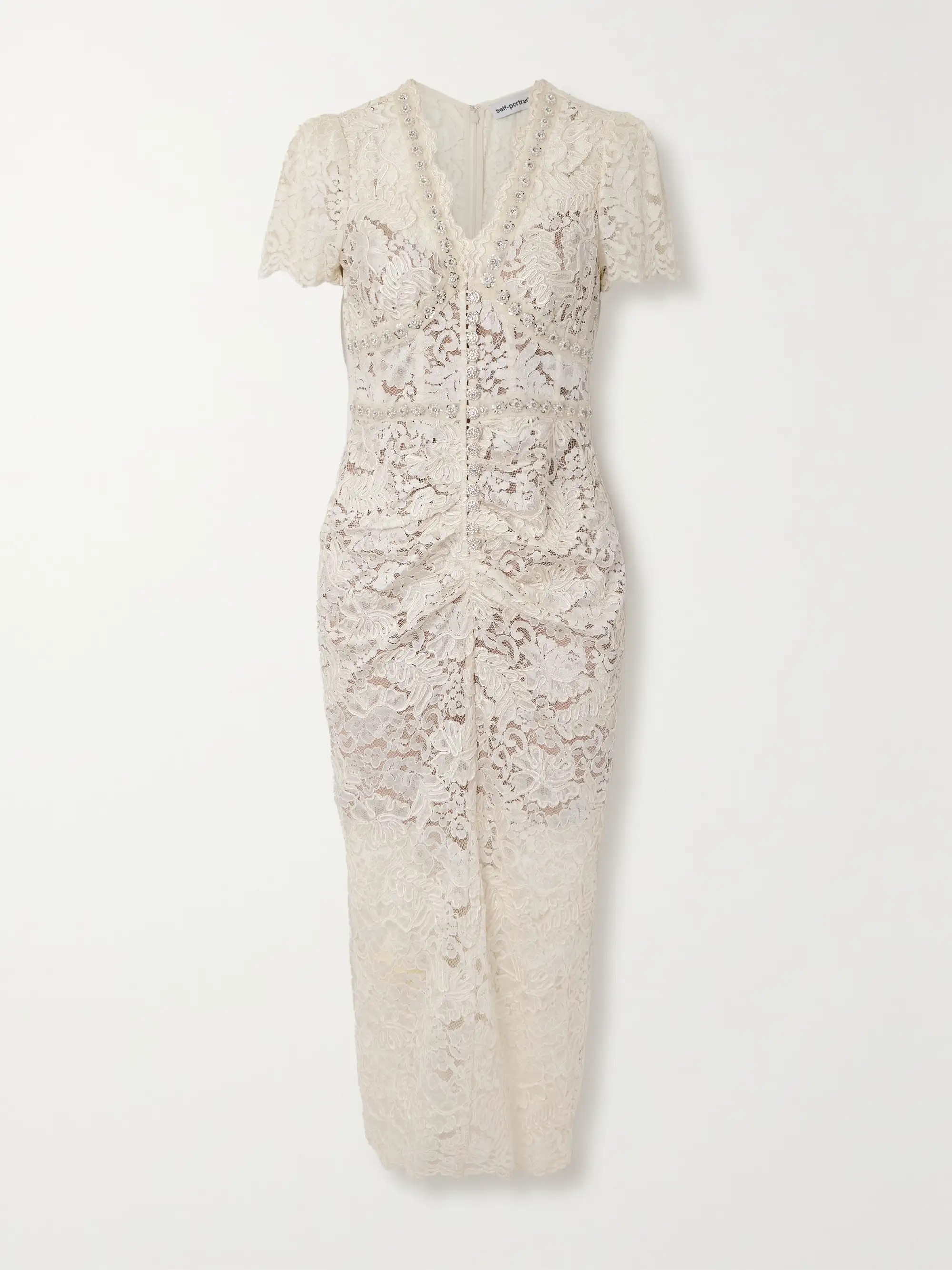 Crystal and faux pearl-embellished guipure lace midi dress | NET-A-PORTER (UK & EU)