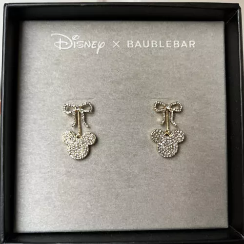 NEW Baublebar Disney Minnie Mouse Earrings Multi Color Bow Crystal Dress  Holiday