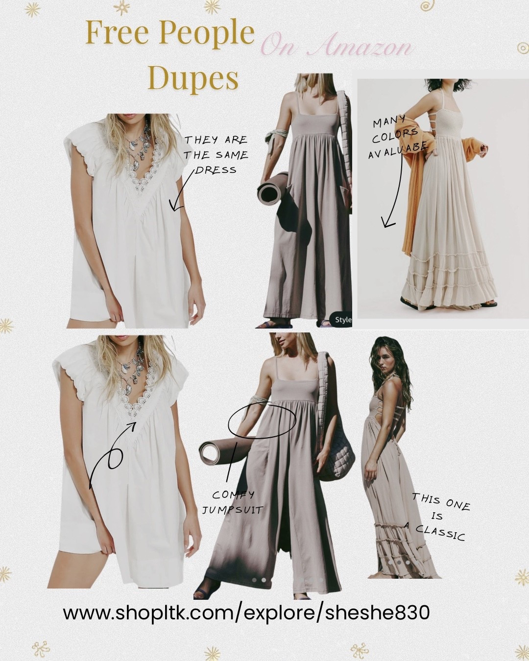I'm noticing that you guys love a good Free People dupe.
Amazon to the rescue. These dupes are identical. The prices are not identical though. 
I'm starting to think that at least half of the Free People clothing you see on folks are secretly Amazon dupes!

Spring outfits, vacation outfits, Affordable clothes, vacation outfits, beach vacation

#LTKSaleAlert #LTKstorytime #LTKFestival