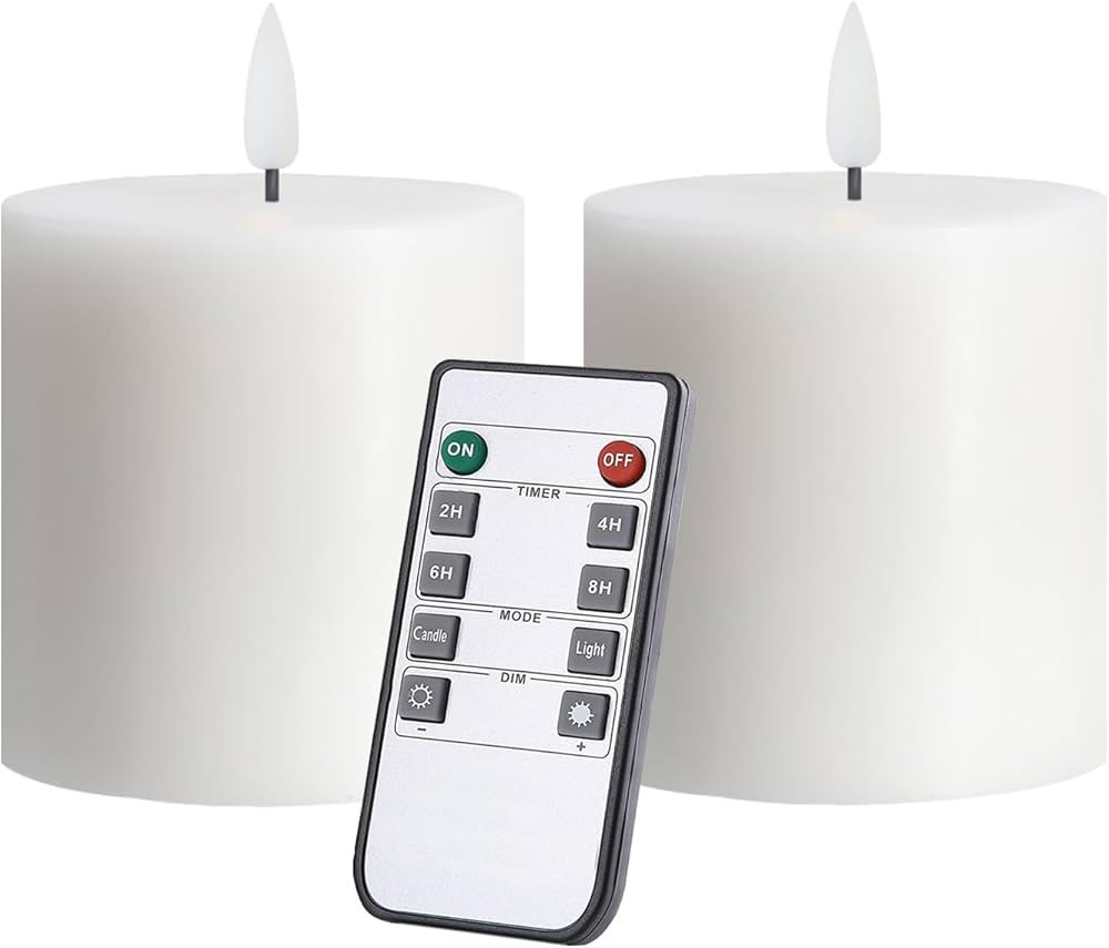 volnyus Flameless Candles Set of 2 (3x3 inch) Flickering LED Real Wax Candles Battery Operated wi... | Amazon (US)