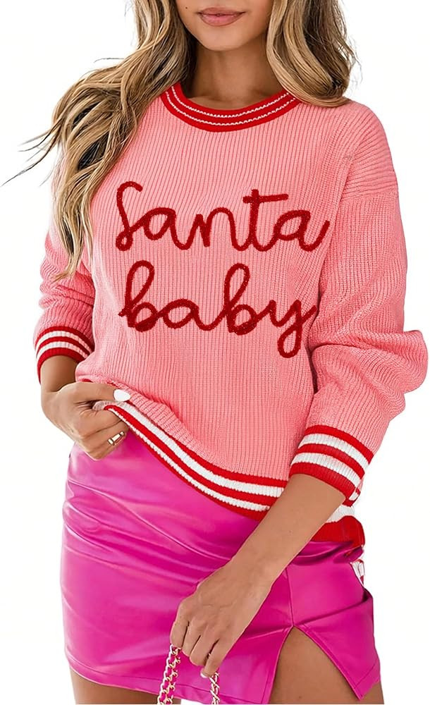 SUPEYA Santa Christmas Sweaters for Women Ugly Christmas Sweater Embroidered Santa Sweatshirt Xma... | Amazon (US)