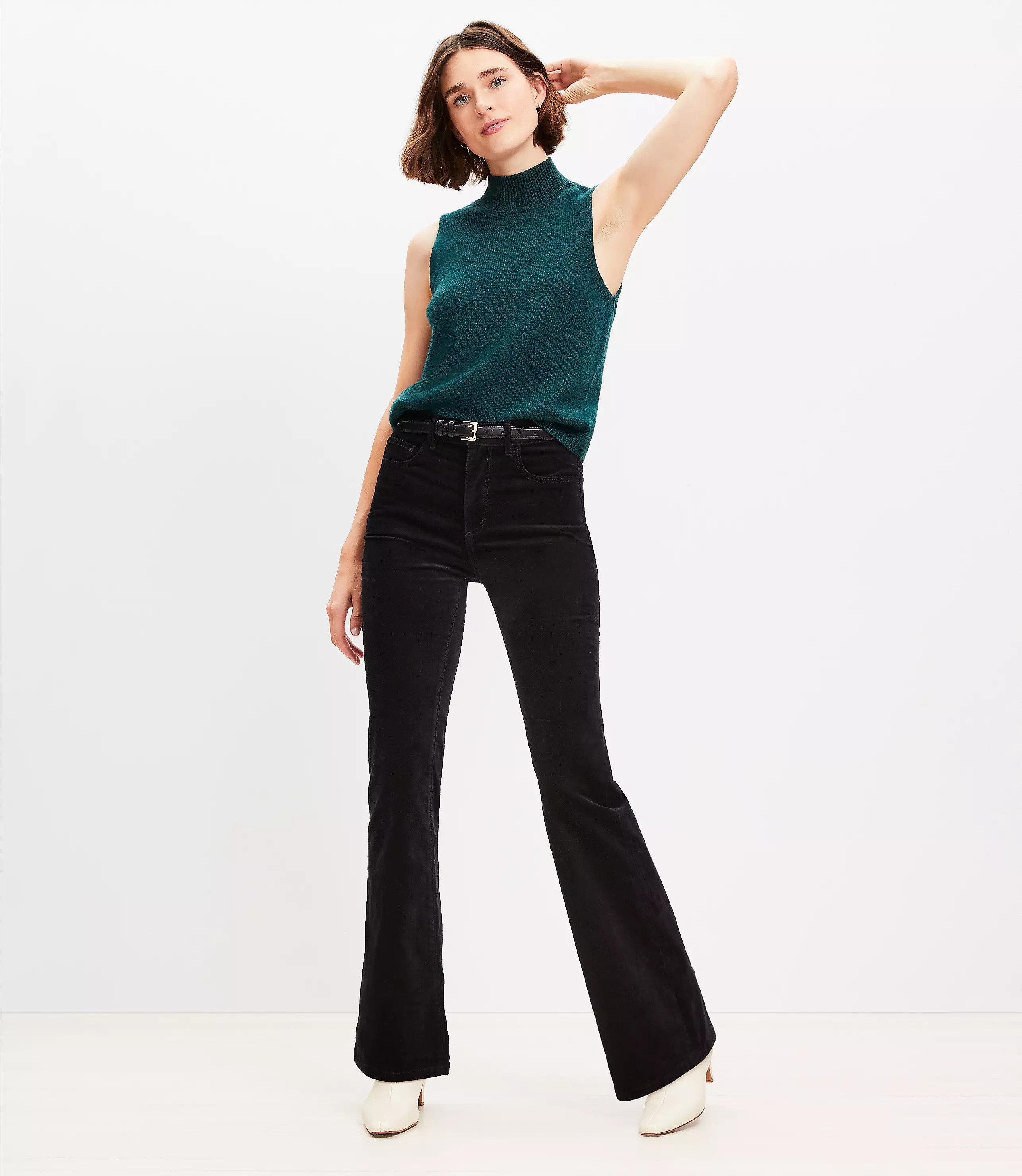 Five Pocket Slim Flare Pants in Velvet | LOFT