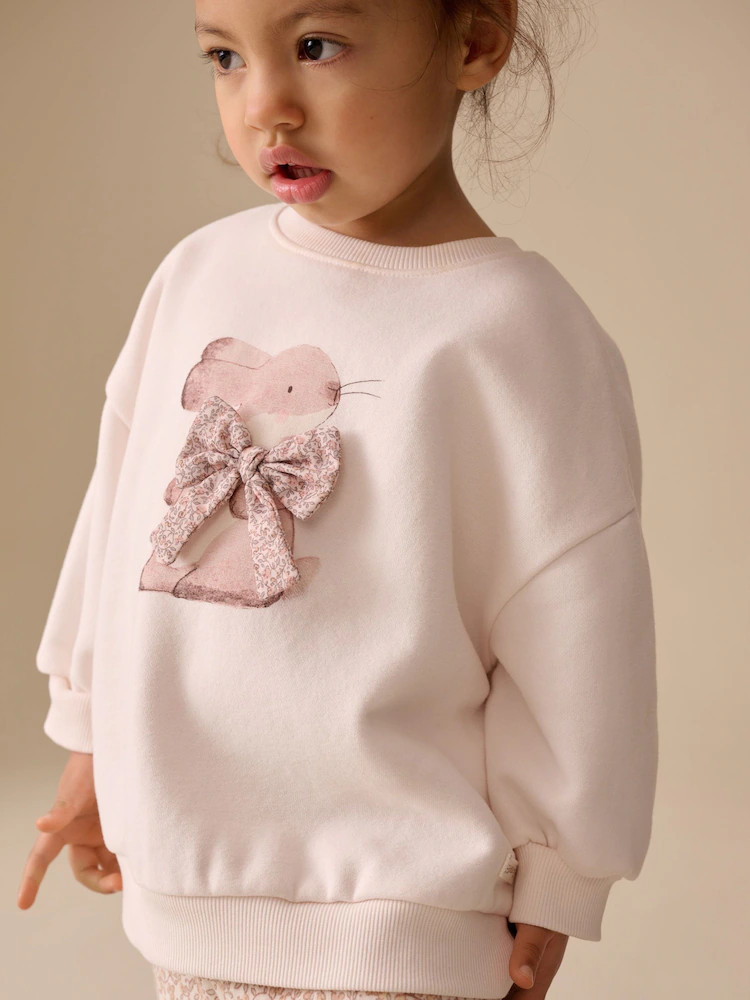 Cream Bunny Hey Hi Sweatshirt & Wide Leg Trousers Set (3mths-7yrs) | Next US
