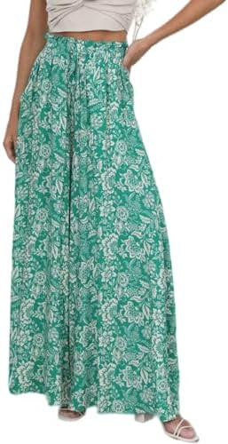 YOCUR Women Summer Beach Vacation Pants High Waisted Wide Leg Pants Printed Loose Flowy Casual Pa... | Amazon (US)