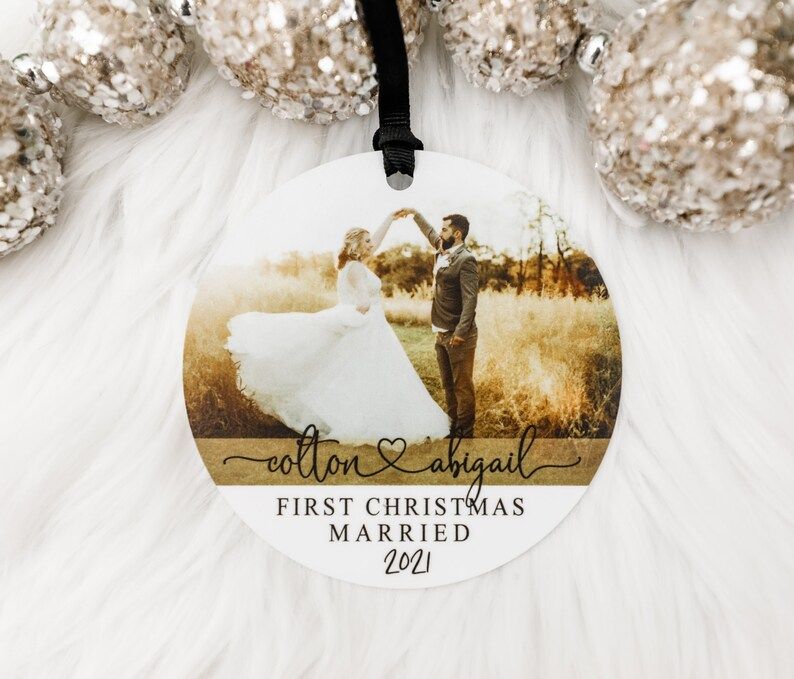 Personalized Newlywed Ornament, Our First Christmas, Custom Photo ornament, Wedding Ornament, Eng... | Etsy (US)
