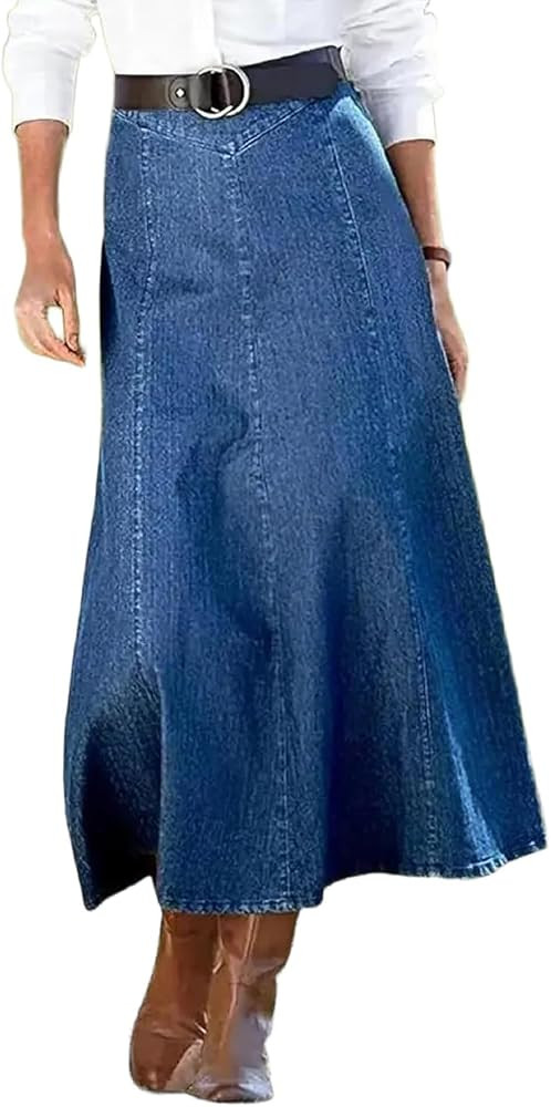 yoeasy Women's Vintage Denim Maxi Skirt Casual High Waist Flowy Swing A-Line Long Jean Skirt | Amazon (US)