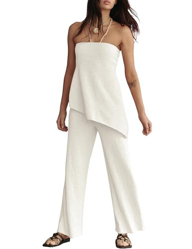 ACCPUR Women Summer Knit Sweater Sets Sexy Tube Top and Loose Pant Lounge Matching Set 2025 2 Piece Outfits | Amazon (US)
