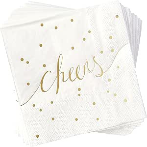 Simple-Glee White and Gold Napkins Disposable Bar Napkins Wedding Cocktail Napkins Bachelorette N... | Amazon (US)