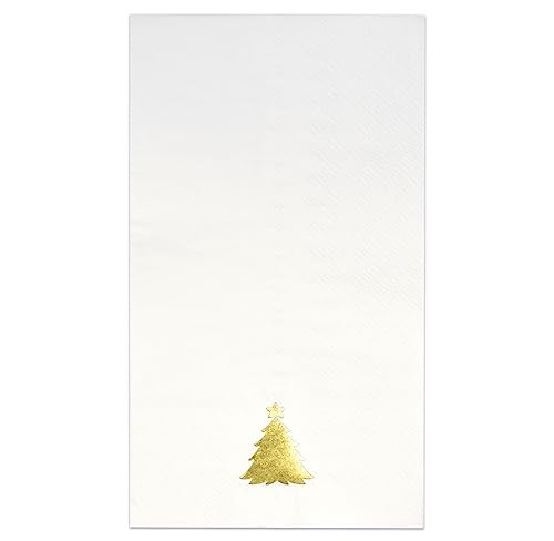 Gift Boutique 100 Christmas Tree Guest Napkins Holiday Disposable Paper Napkin Gold White Trees Dinner Hand Napkins Towels for Home Dinner Buffet Winter Xmas Decorative Table Party Supplies Decors | Amazon (US)