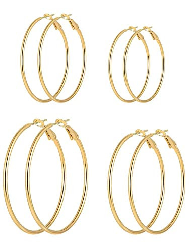 PICKBEAU Gold Large Hoop Earrings for Women | 14K Real Gold Plated Hypoallergenic Big Round Circle Hoops Women's Loop Earrings Set for Women(30/40/50/60mm) | Amazon (US)