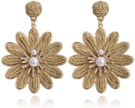 Boho Raffia Flower Earrings for Women – Lightweight Dangle Jewelry, Summer Beach Vacation Acces... | Amazon (CA)