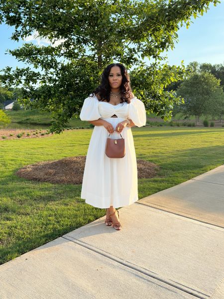 Gorgeous White Puff Sleeve Dress. Size 14-16 wearing an XL snagged mine from Macys (they have an XL) but more colors on Astr the label Site. Can also wear with sleeves up. I’m wearing the mini bag but included the larger size as well. 

#LTKStyleTip #LTKMidsize #LTKOver40