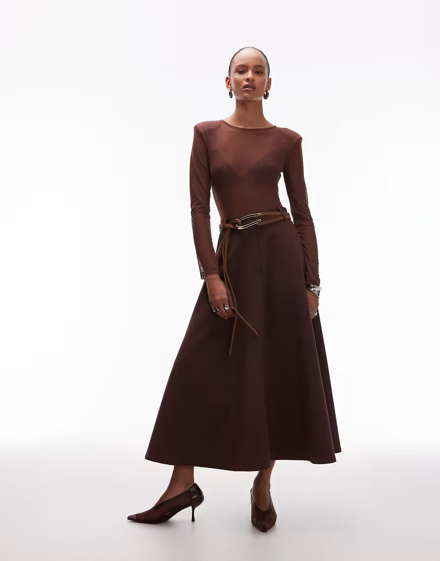 ASOS DESIGN tailored circle maxi skirt in chocolate-Brown | ASOS (Global)