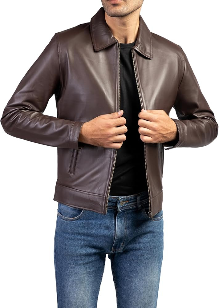 Jild Polo Collar Premium Leather Jacket Men - Old School Classic Style Everyday Wear Real Lambski... | Amazon (US)