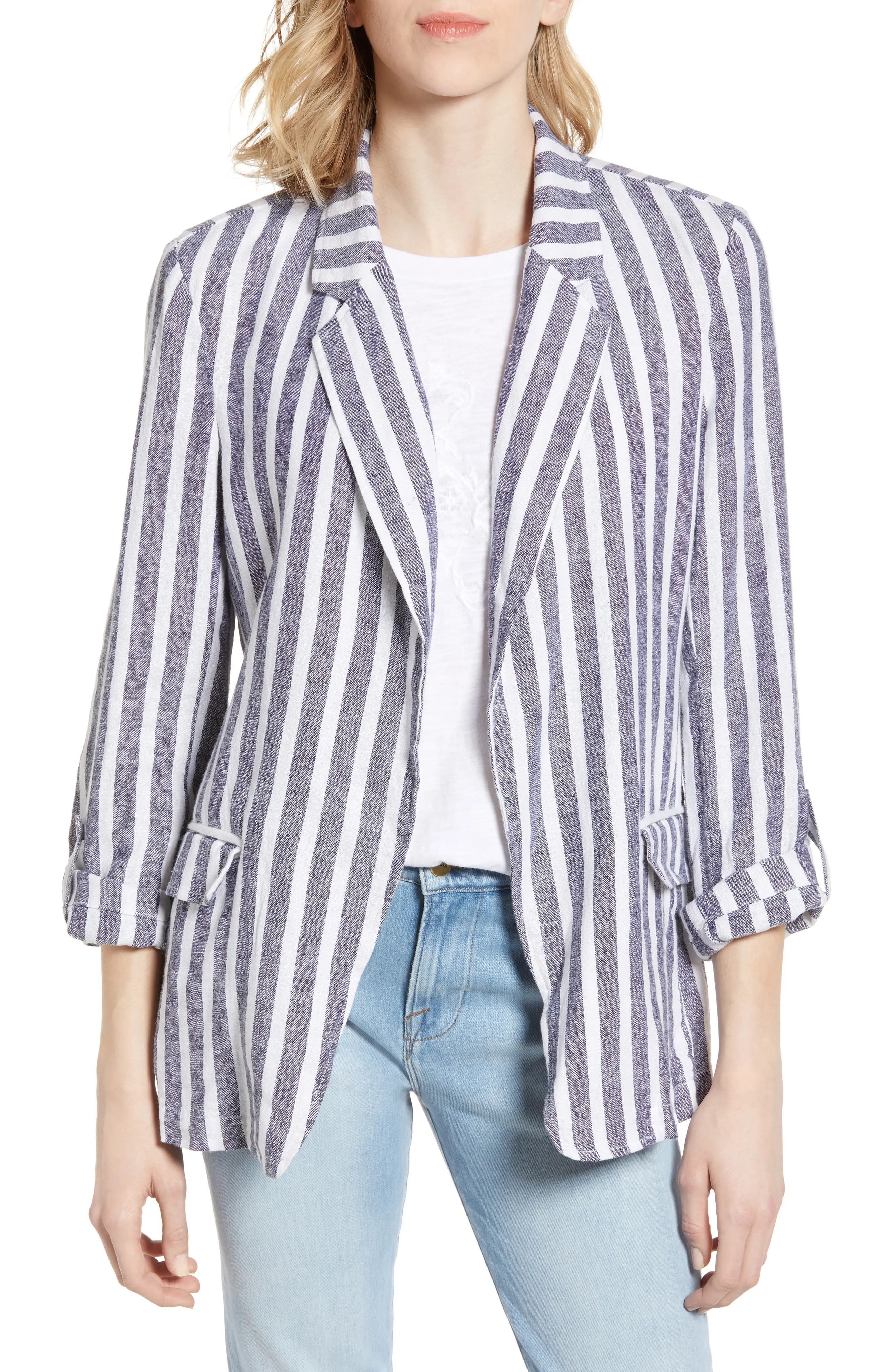 Plus Size Women's Caslon Boyfriend Blazer, Size 1X - Blue | Nordstrom
