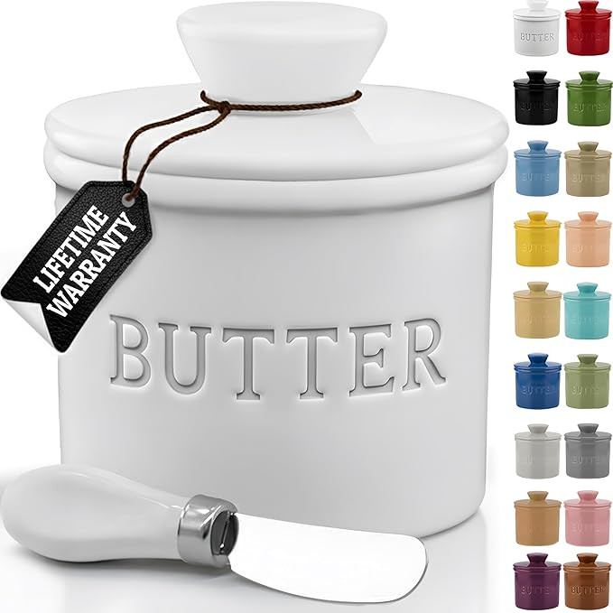 Priority Chef Butter Crock with Lid with Water Line, Ceramic French Butter Dish to Leave On Count... | Amazon (US)