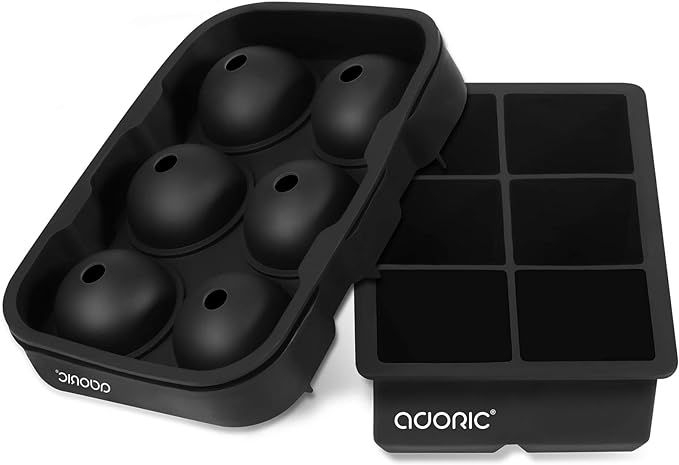 Adoric Ice Cube Trays Silicone Set of 2, Sphere Ice Ball Maker with Lid and Large Square Ice Cube... | Amazon (US)