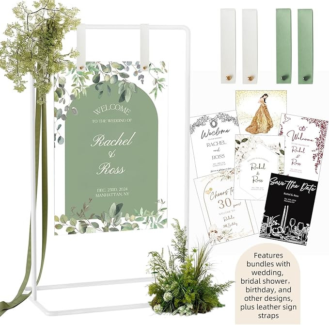 Wedding Sign Holder, Adjustable Welcome to Our Wedding Sign Stand W/Design Bundle & Leather Sign ... | Amazon (US)
