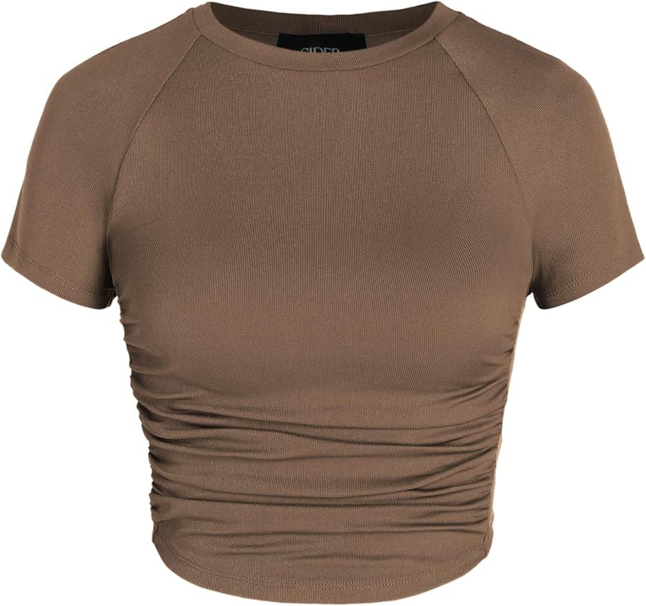 CIDER Jersey Ruched Crop Tee | Amazon (US)