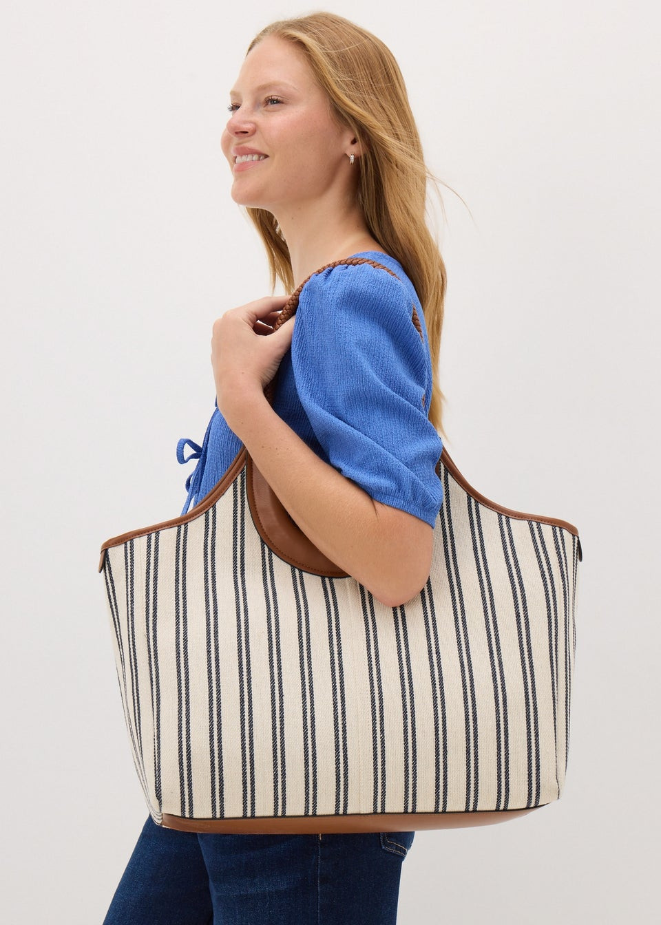 Natural Stripe Large Canvas Tote Bag | Matalan (UK)