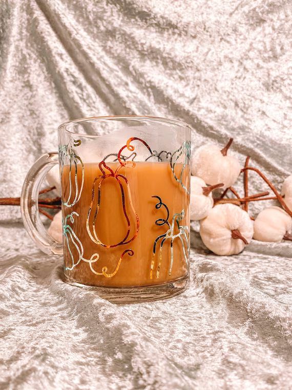 Pumpkin Glass Coffee Mug | Oversized Coffee Mug | Fall Coffee Mug | Boho Glass Mug | Halloween Mu... | Etsy (US)