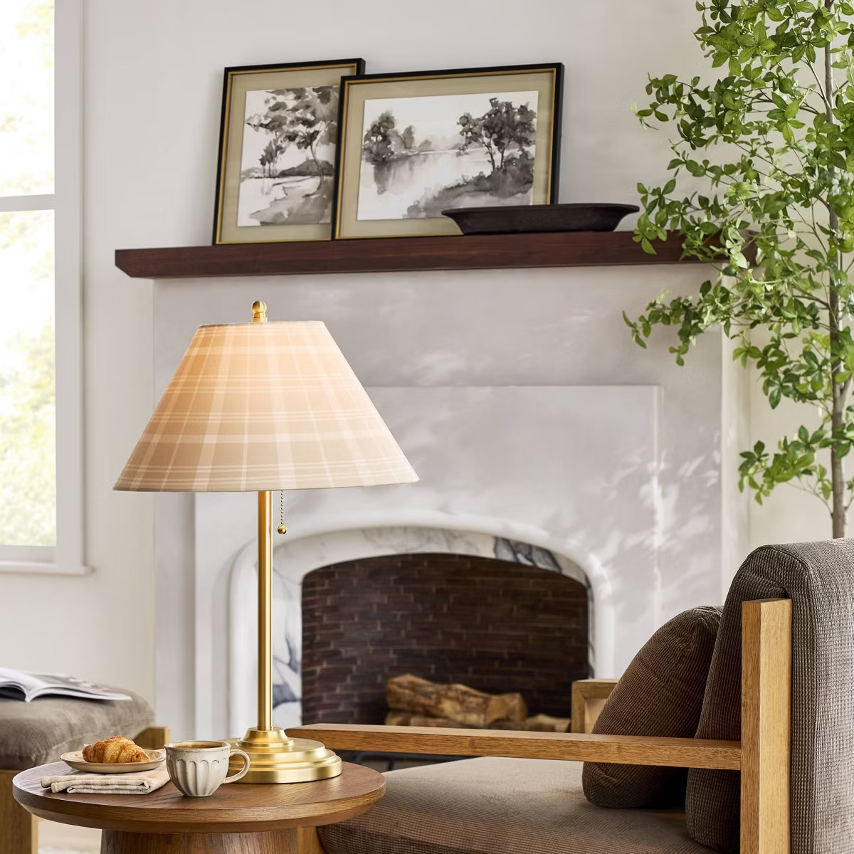 23" Brass Accent Table Lamp with Classic Plaid Shade Cream/Tan - Hearth & Hand™ with Magnolia | Target