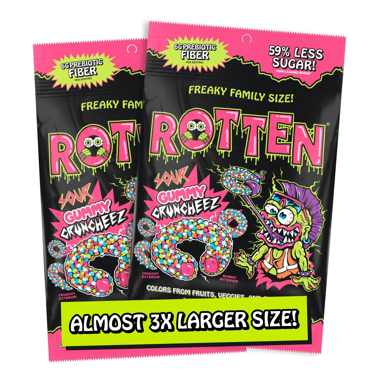 Rotten Sour Gummy Cruncheez, Low Sugar, Prebiotic Fiber, 5.3 oz, 2 Pack | Amazon (US)