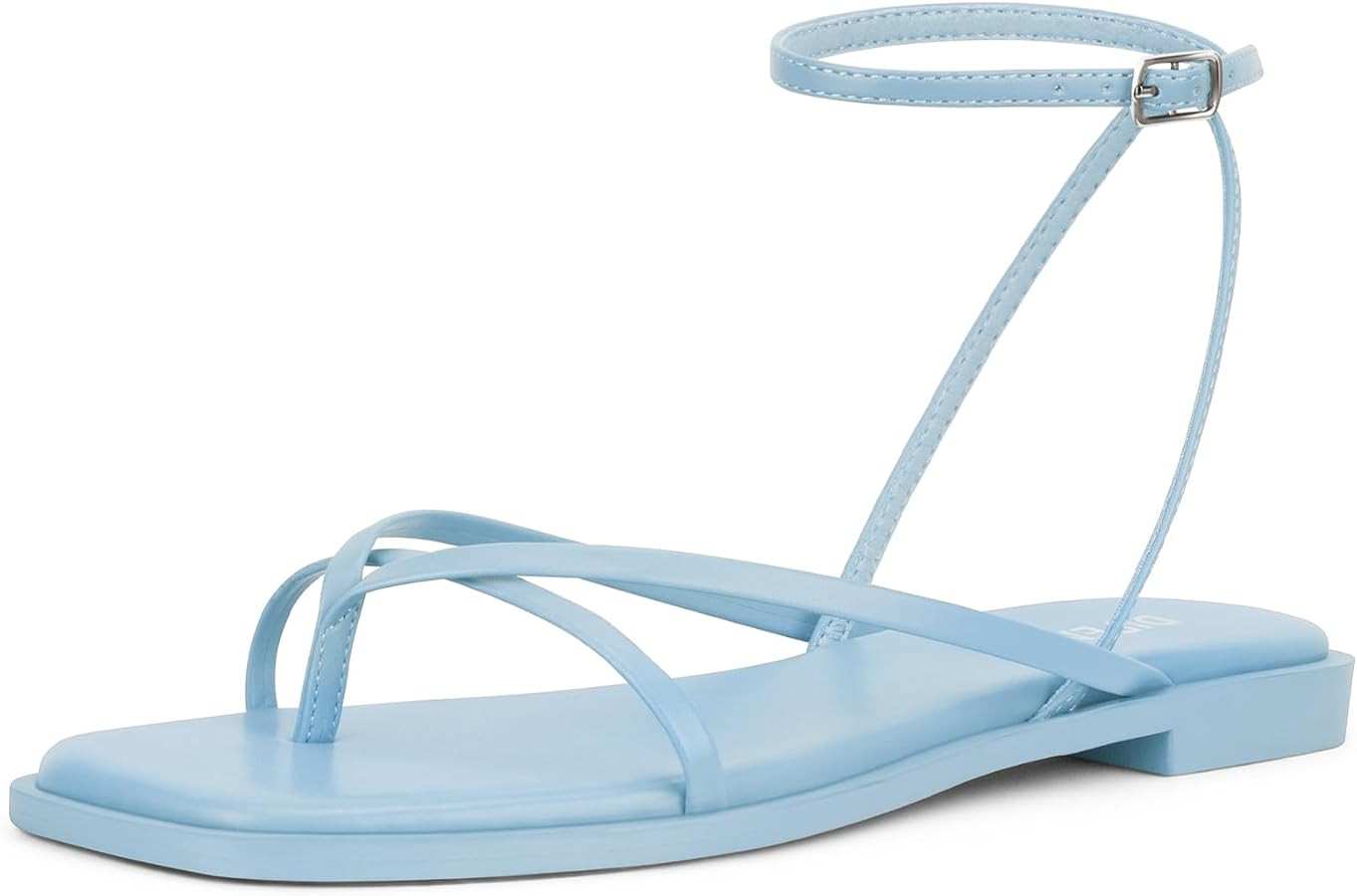 Womens Flats Sandals Square Toe Strappy Ankle Strap Flats | Amazon (US)
