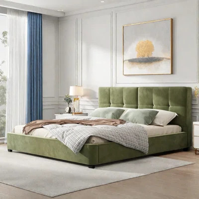 Upholstered Platform Bed With Curved Tufted Headboard, Soft Square Corners | Wayfair North America