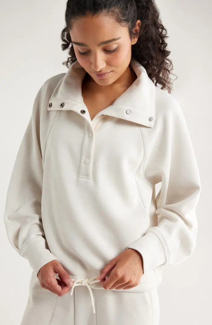 Zella Ultrasoft Snap Funnel Neck Sweatshirt | Nordstrom | Nordstrom