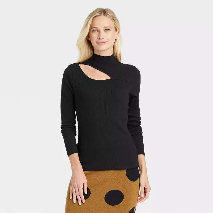Women's Long Sleeve Shoulder Slit Top - Who What Wear™ Jet Black | Target