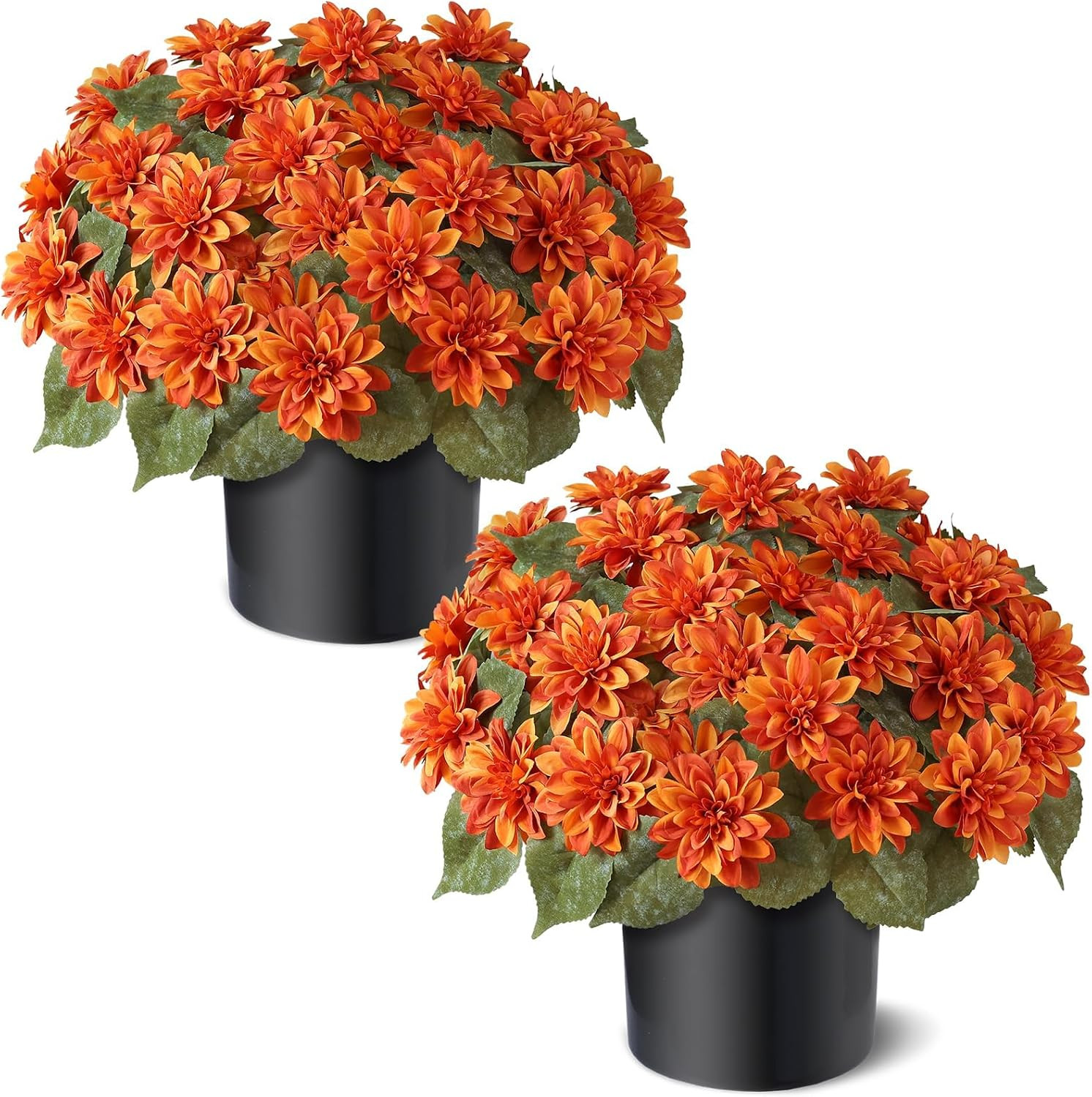 VIERENA 2 Set of Fall Artificial Dahlia Topiary Ball Trees - Fake Silk Dahlia Flower Bushes, UV Resistant Faux Floral Shrub Potted for Front Door Porch Farmhouse Outdoor Autumn Decor (Orange) | Amazon (US)