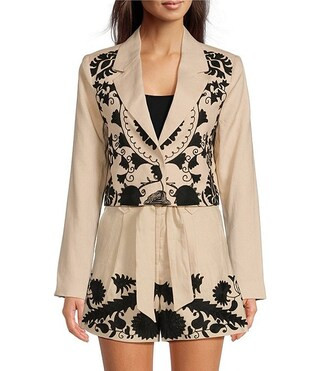 Le' AL.XCoordinating Notch Lapel Cropped Embroidered Linen Coordinating Blazer$199.00shippingSHIP... | Dillard's