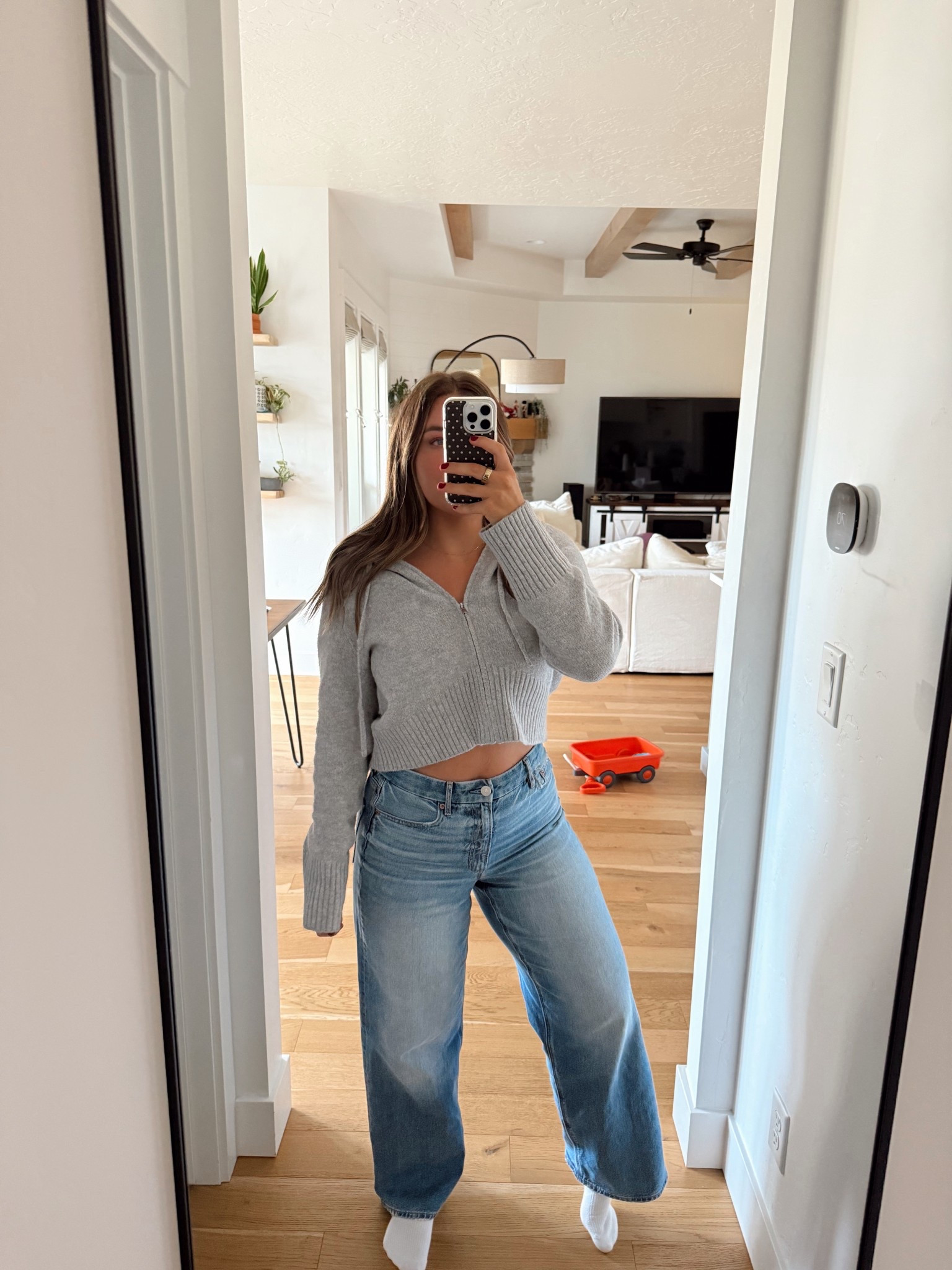 Softest most comfy jeans I’ve found yet!!👖👏🏼 + this cute zip up sweater from the rack! Wearing size 4 pant and large zip up for a comfy oversized fit! 

#LTKmomlife #LTKootd #LTKgrwm