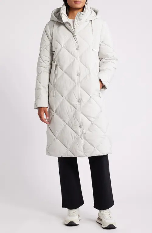 Sam Edelman Hooded Quilted Coat in Soft Silve at Nordstrom, Size Medium | Nordstrom