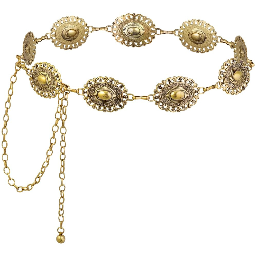 Topbuti Western Oval Concho Chain Belt for Women Metal Waist Chain Belt for Dresses Jeans Western... | Amazon (CA)