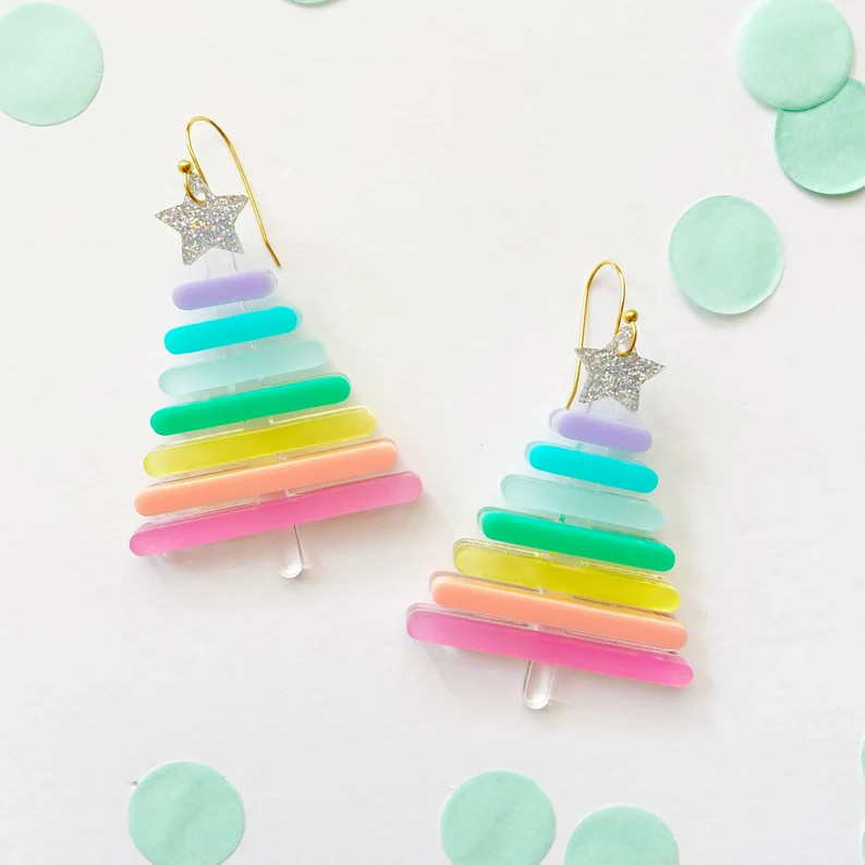 Rainbow Christmas Tree Earrings - Etsy | Etsy (US)