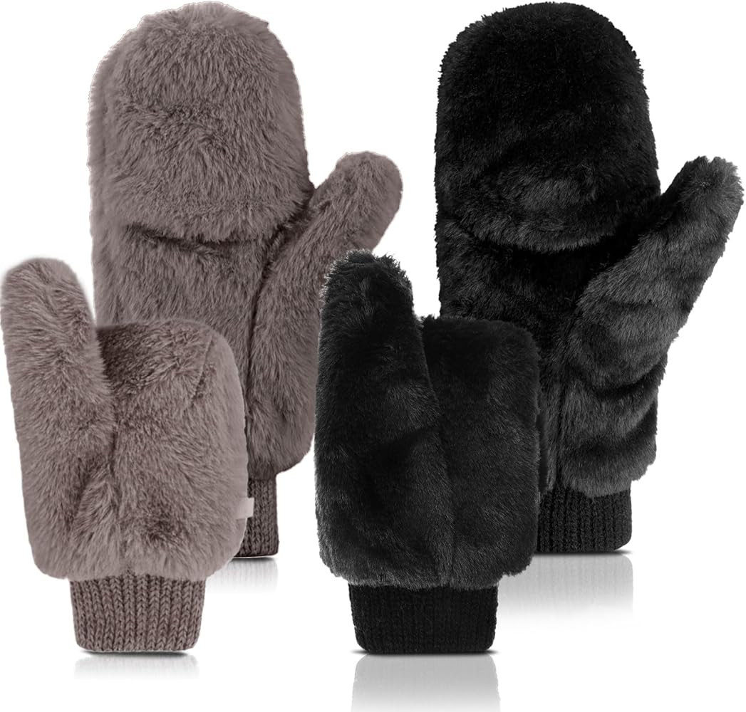 SATINIOR Faux Fur Mittens Fingerless Gloves Convertible Gloves Fluffy Winter Warm Soft Half Finge... | Amazon (US)