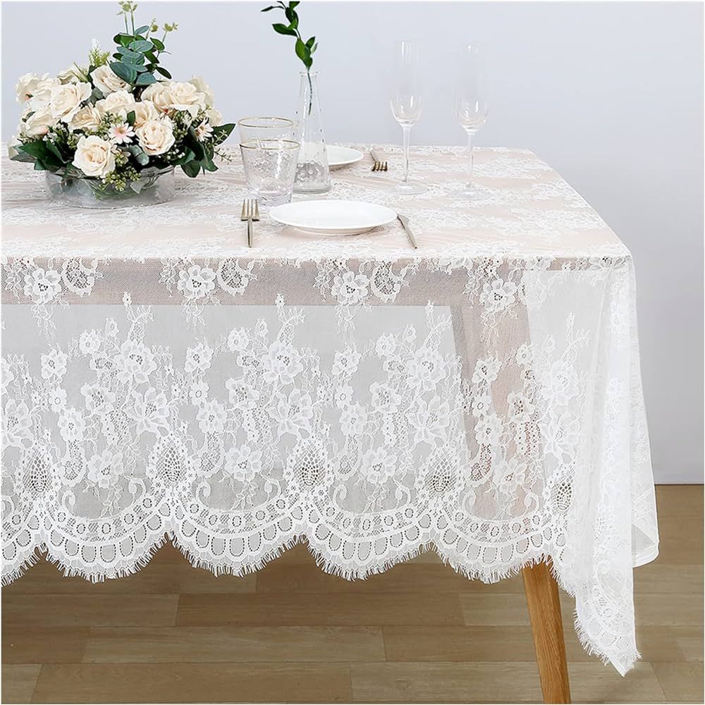 60x120 Inches White Lace Tablecloth Rectangle Vintage Embroidered Lace Table Cover for Wedding Pa... | Amazon (US)