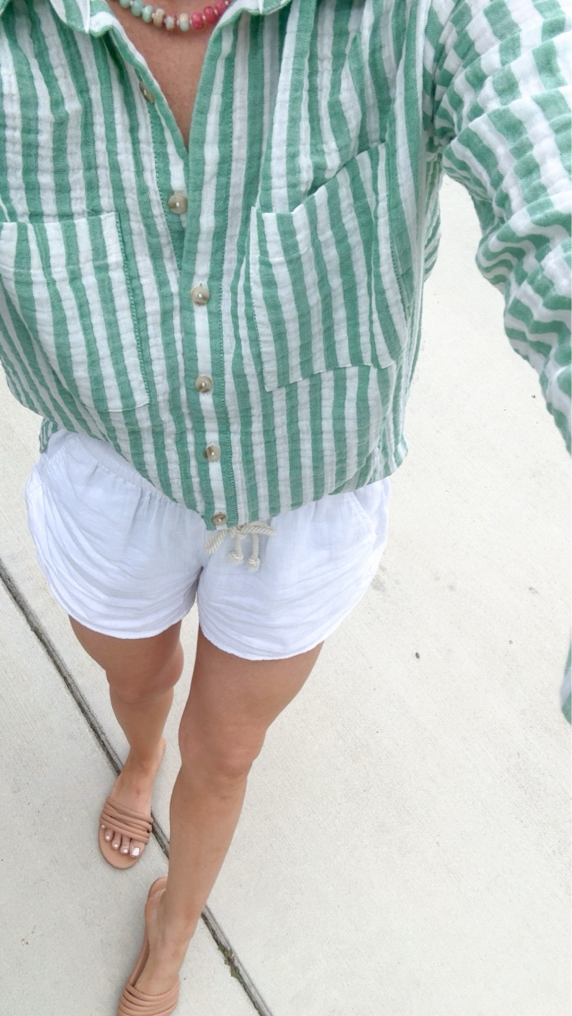 Comfy ootd for this rainy day 🌧️ loving these. Old navy shorts & can’t stop wearing! This Anthropologie top is the best button down 💚 wearing small in both!

#LTKMothersDay #LTKgrwm #LTKSeasonal