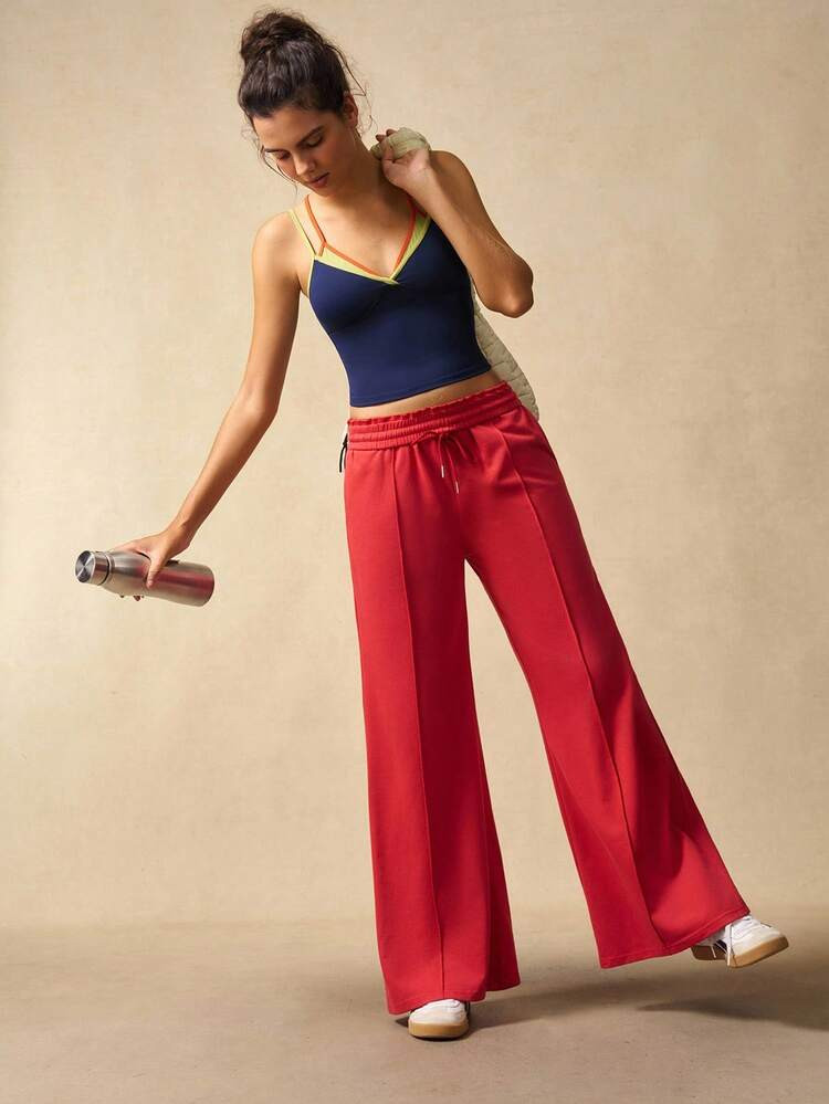 VARSITIE Women's Casual Red Loose Wide Leg Pants Wide Leg Sweatpants Palazzo Pants Flare Pants Wi... | SHEIN
