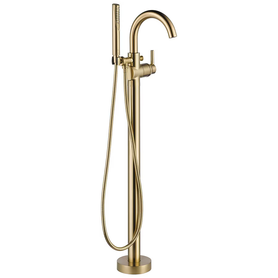 Delta Contemporary Champagne Bronze 1-handle Freestanding Mid-arc Bathtub Faucet with Hand Shower | Lowe's