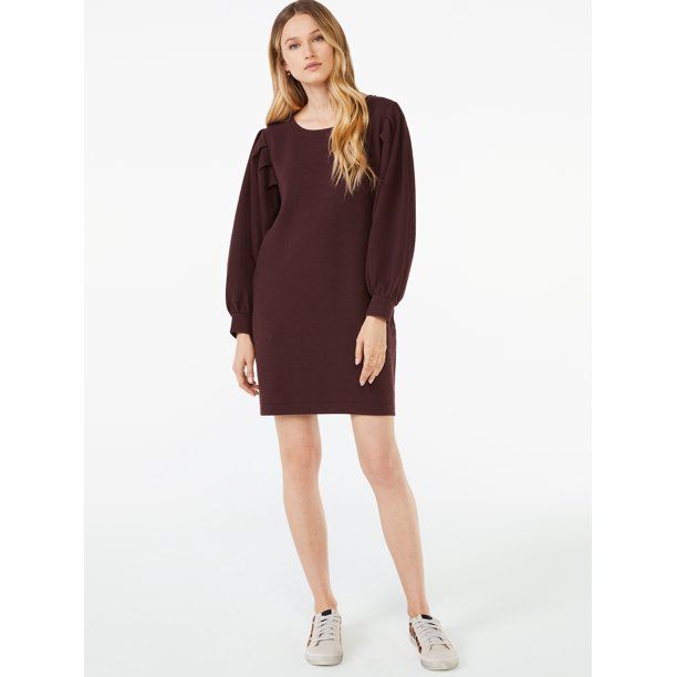 Scoop Women's Puff Sleeve Sweatshirt Dress - Walmart.com | Walmart (US)