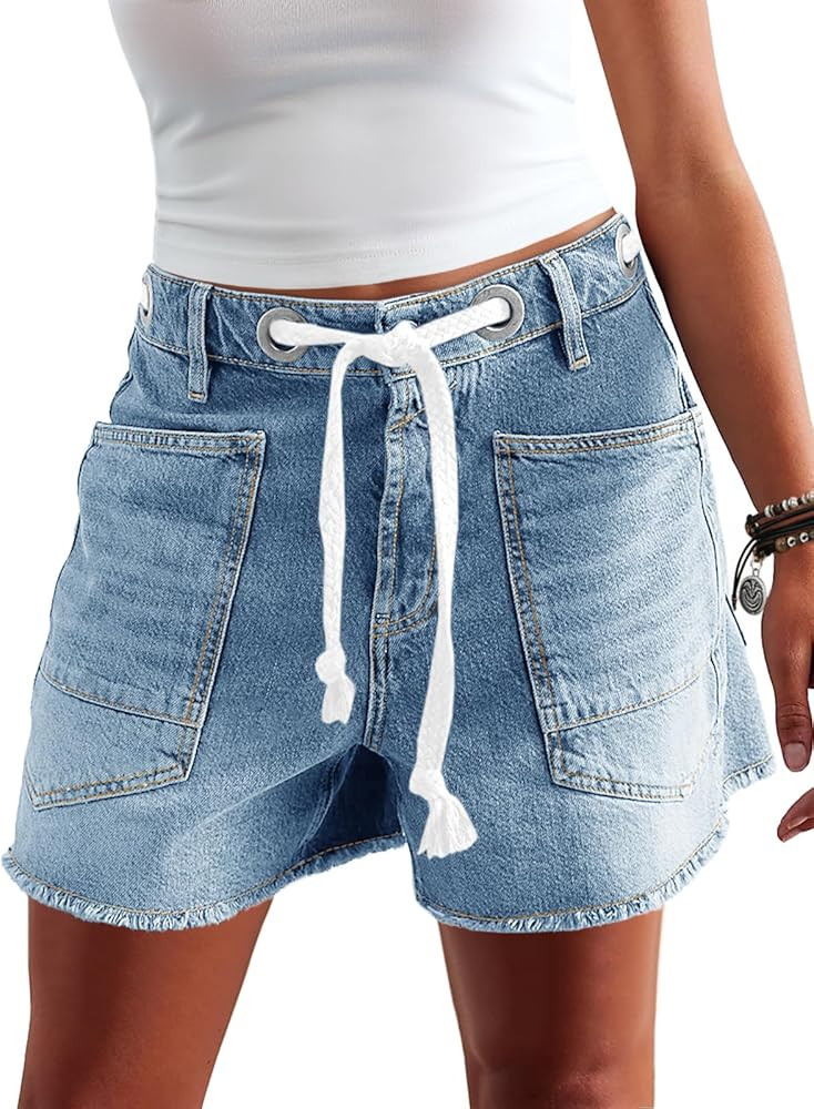 Cicy Bell Women Drawstring High Rise Denim Shorts Summer Casual Wide Leg Jorts Boyfriend Baggy Je... | Amazon (US)