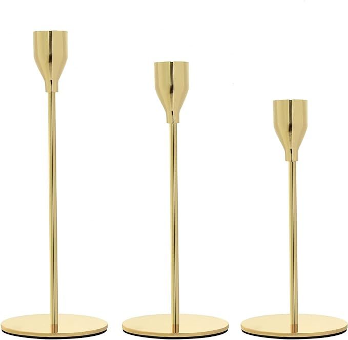 Gonioa Set of 3 Metal Gold Candle Holders for Taper Candles Matte Candlestick Stand Modern Home D... | Amazon (US)