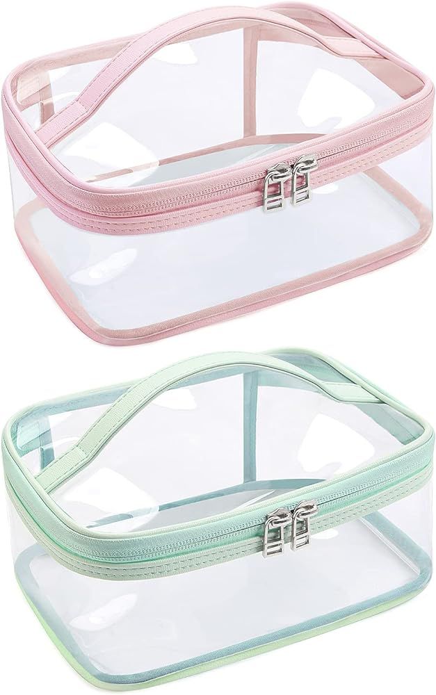 Clear Makeup Bag 2pcs Cosmetic Bags for Women Clear Travel Bags for Toiletries Travel Makeup Bag ... | Amazon (US)