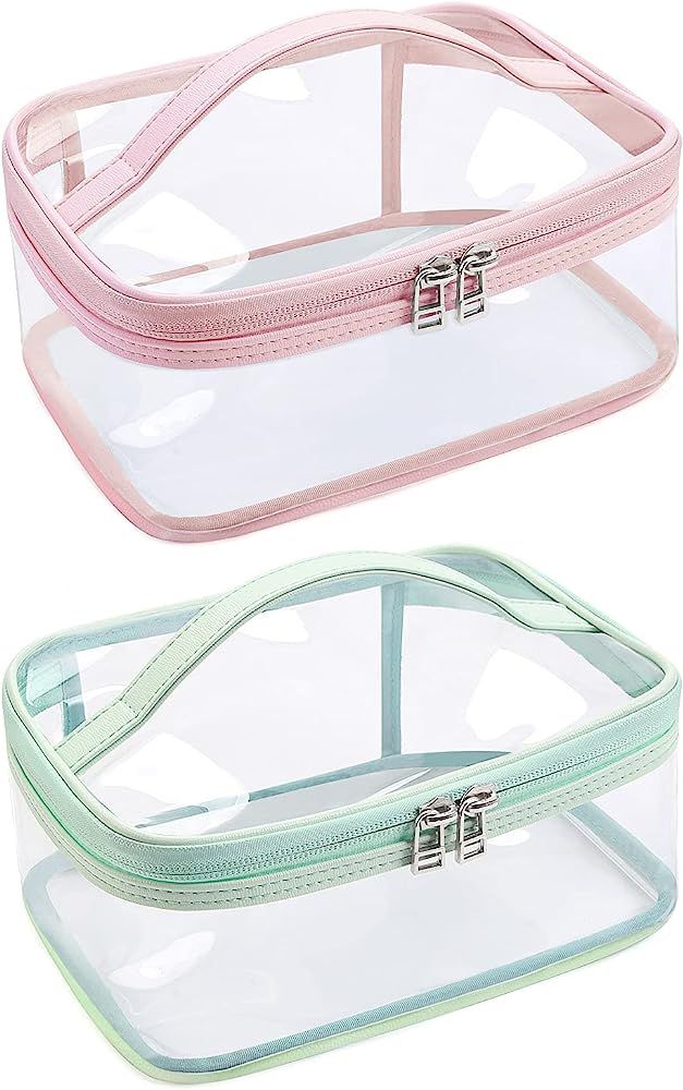Clear Makeup Bag 2pcs Cosmetic Bags for Women Clear Travel Bags for Toiletries Travel Makeup Bag ... | Amazon (US)