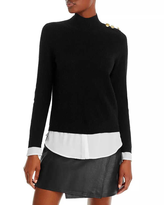 Novelty Button Mock Neck Layered Look Cashmere Sweater - 100% Exclusive | Bloomingdale's (US)