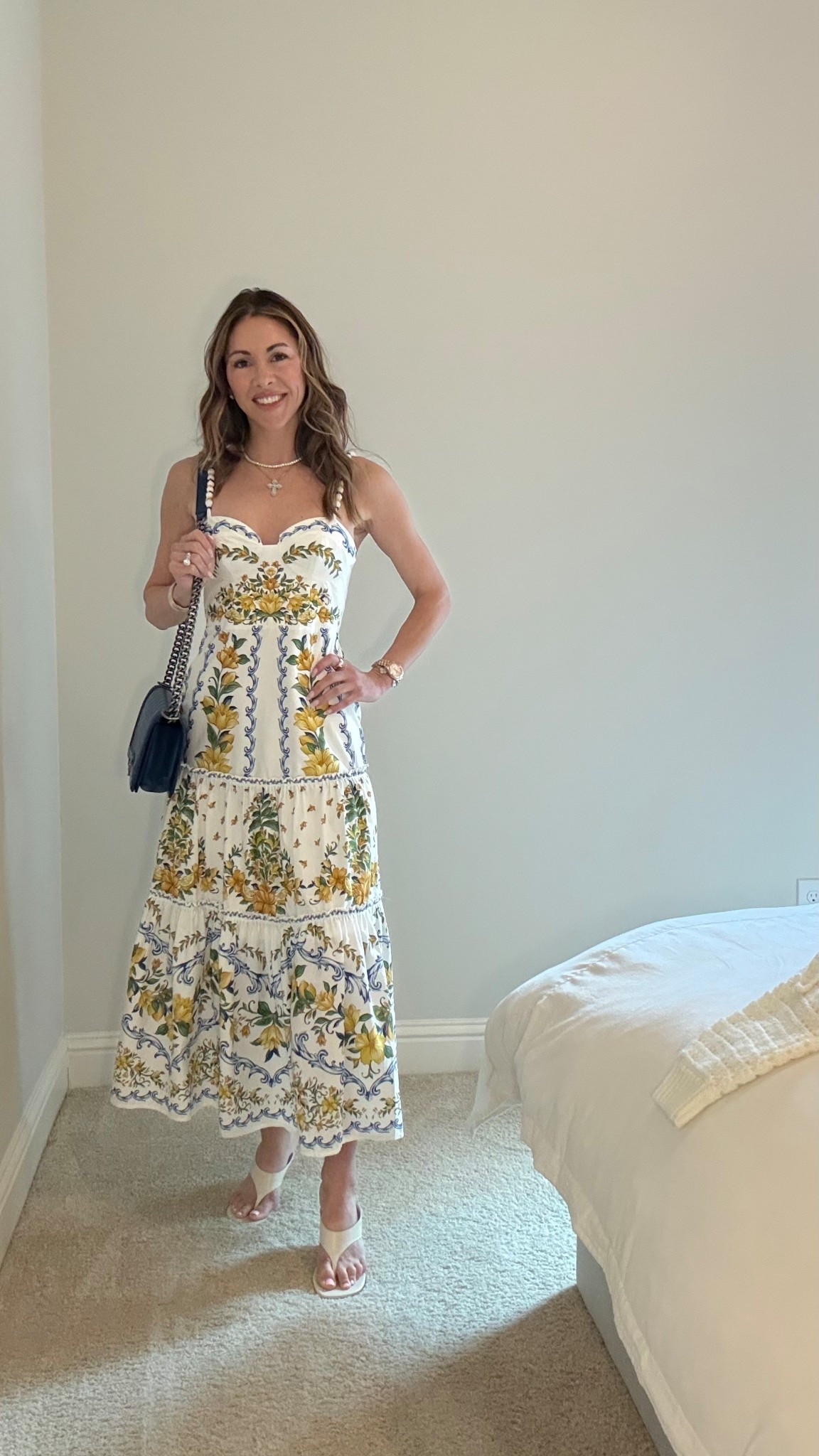 Heading to Leah’s banquet and wearing a look I absolutely love 💙 This Farm Rio dress + cardigan combo is giving the perfect mix of polished and fun. Paired it with my new SCHUTZ sandals and a blue bag to tie it all together. Such an easy, elevated outfit for a special brunch. 