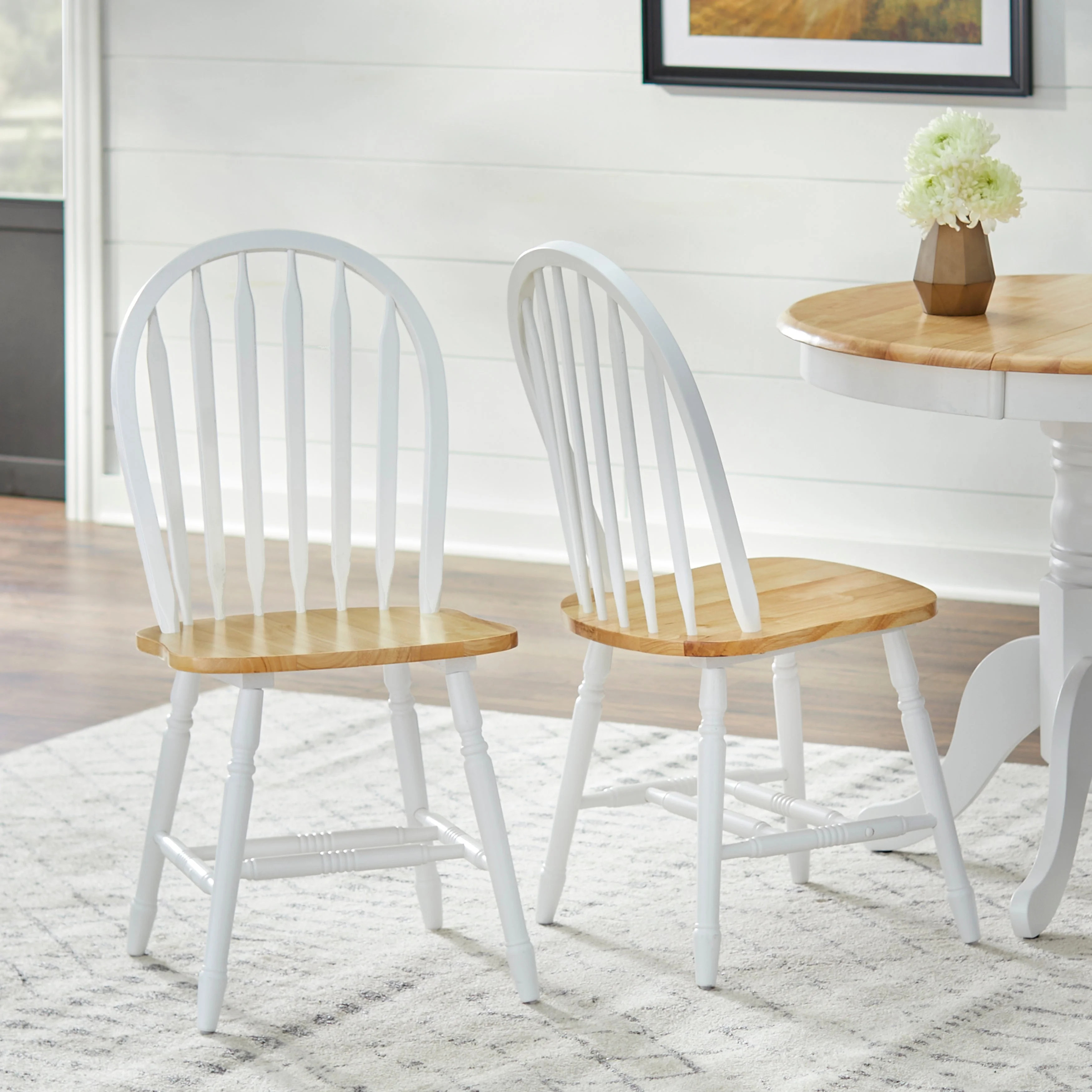 Simple Living  Carolina Windsor Dining Chairs (Set of 2) White/Natural Painted | Walmart (US)